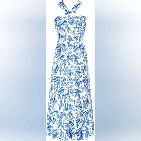 Grace Karin Blue Floral Halter Maxi Dress NWT Coastal Summer Size M Resortwear - Picture 4 of 9